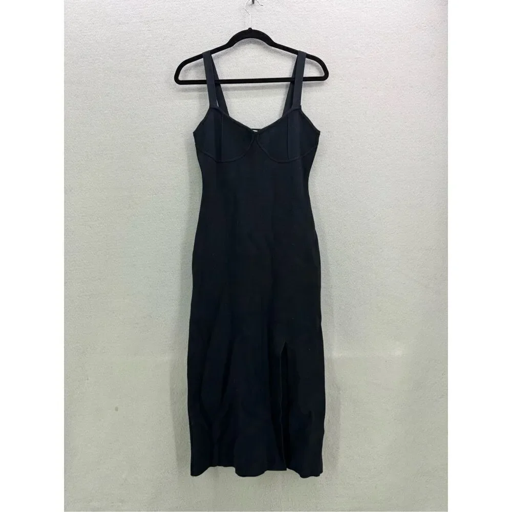 Abercrombie and Fitch Womens Black Front Slit Sleeveless Knit Dress Size MT - Picture 9 of 9